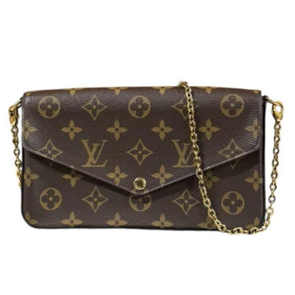 Louis Vuitton Pochette Felicie Monogram Shoulder Bag Canvas Brown Chain